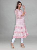 Load image into Gallery viewer, Seva Chikan Hand Embroidered Pink Faux Georgette Lucknowi Chikankari Anarkali Kurta-SCL0959