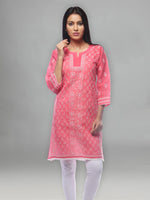 Load image into Gallery viewer, Seva Chikan Hand Embroidered Carrot Pink Cotton Lucknowi Chikan Kurti-SCL0233