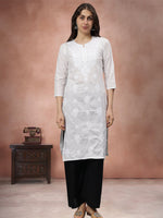 Load image into Gallery viewer, Seva Chikan Embroidered White Cotton Lucknowi Chikankari Kurta SCL4710