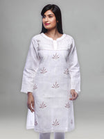 Load image into Gallery viewer, Seva Chikan Hand Embroidered White Cotton Lucknowi Chikan Kurti-SCL0225