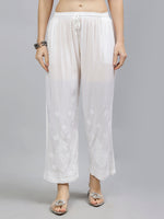 Load image into Gallery viewer, Seva Chikan Hand Embroidered White Rayon Cotton Lucknawi Chikankari Palazzo-SCL11000