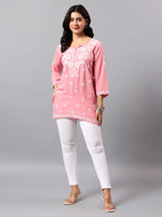 Load image into Gallery viewer, Seva Chikan Hand Embroidered Peach Rayon Lucknowi Chikan Top SCL9156