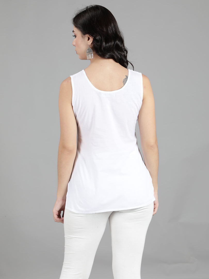 Seva Chikan White Cotton Short Slip- SCL5000