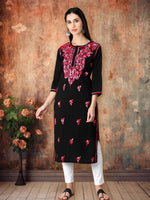 Load image into Gallery viewer, Seva Chikan Hand Embroidered Black Cotton Lucknowi Chikankari Kurta