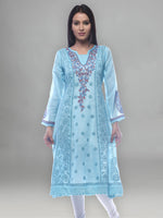 Load image into Gallery viewer, Seva Chikan Hand Embroidered Sky Blue Cotton Lucknowi Chikankari Anarkali- SCL0234