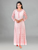 Load image into Gallery viewer, Seva Chikan Hand Embroidered Peach Georgette Lucknowi Chikankari Anarkali-SCL1321