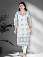 Load image into Gallery viewer, Seva Chikan Hand Embroidered Grey Cotton Lucknowi Chikan Kurti SCL1207