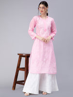 Load image into Gallery viewer, Seva Chikan Hand Embroidered Terivoil Cotton Lucknowi Chikan Kurti