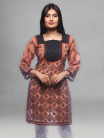 Load image into Gallery viewer, Seva Chikan Hand Embroidered Brown Cotton Lucknowi Chikan Kurti-SCL0315