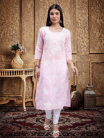 Load image into Gallery viewer, Seva Chikan Hand Embroidered Terivoil Cotton Lucknowi Chikankari Kurta