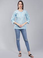 Load image into Gallery viewer, Seva Chikan Hand Embroidered Terivoil Cotton Lucknowi Chikan Top