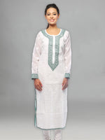 Load image into Gallery viewer, Seva Chikan Hand Embroidered White Cotton Lucknowi Chikan Kurti-SCL0624