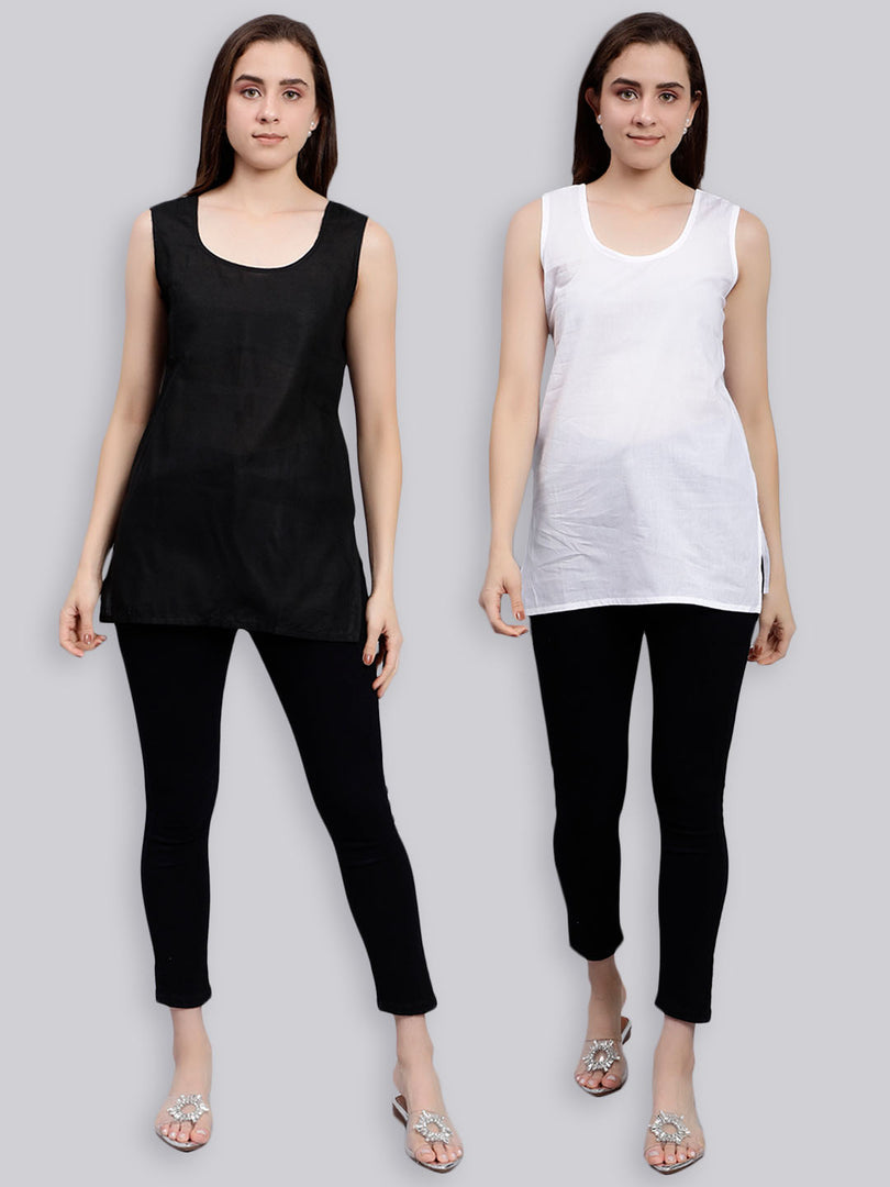 Seva Chikan Cotton Short Slips Combo of Black (Pack of 2)