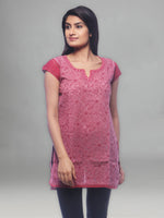 Load image into Gallery viewer, Seva Chikan Hand Embroidered Onion Pink Cotton Lucknowi Chikan Kurti-SCL0330