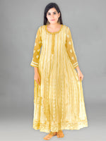 Load image into Gallery viewer, Seva Chikan Hand Embroidered Yellow Georgette Lucknowi Chikankari Anarkali-SCL1375
