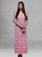 Load image into Gallery viewer, Seva Chikan Hand Embroidered Pink Cotton Lucknowi Chikan Unstitched Kurti Piece-SCL0098