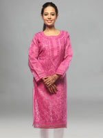 Load image into Gallery viewer, Seva Chikan Hand Embroidered Magenta Cotton Lucknowi Chikan Kurta-SCL0659