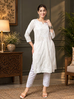 Load image into Gallery viewer, Seva Chikan Hand Embroidered Lucknowi Chikankari White Cotton Kurta-SEV1000