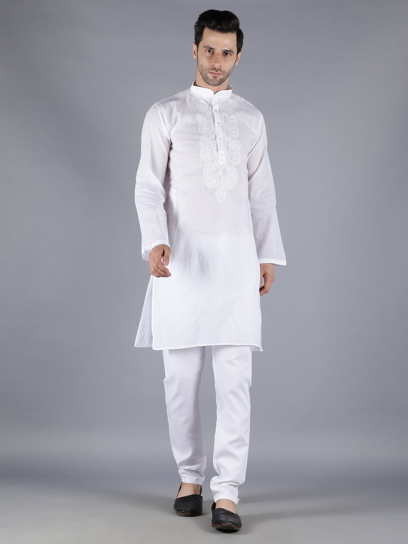 Seva Chikan Hand Embroidered  Lucknowi Chikan Mens Kurta
