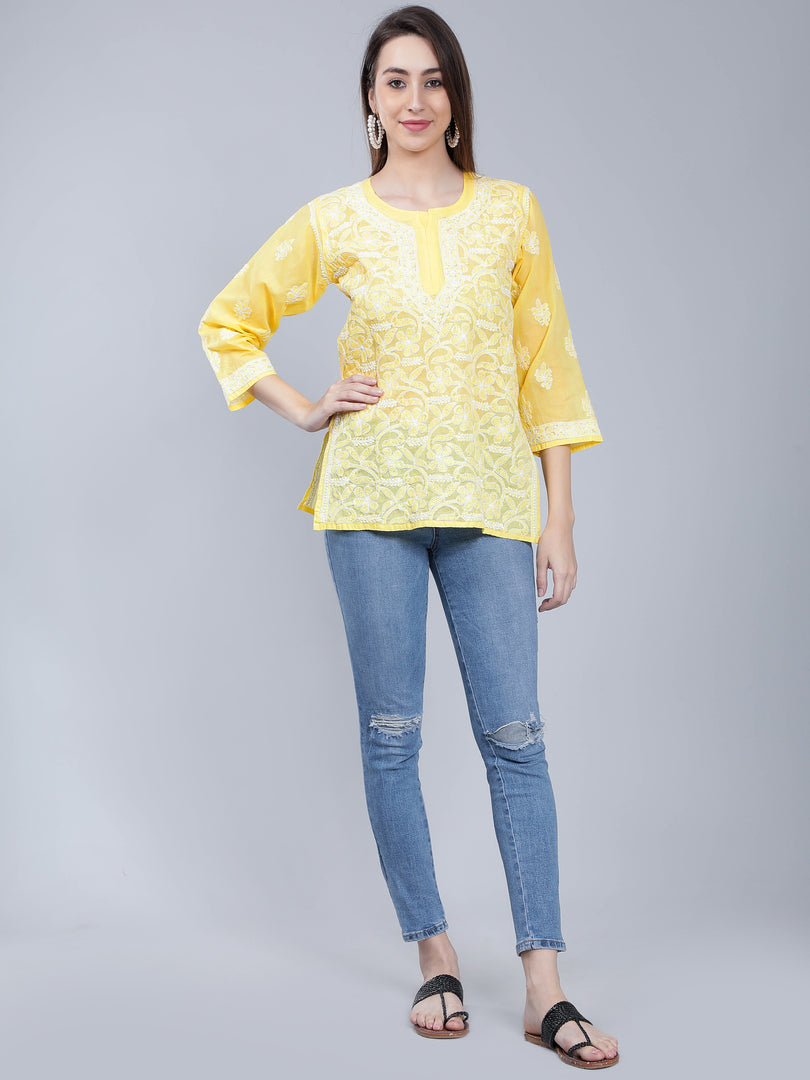 Seva Chikan Hand Embroidered Terivoil Cotton Lucknowi Chikan Top