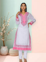 Load image into Gallery viewer, Seva Chikan Hand Embroidered White Cotton Lucknowi Chikan Kurti SCL0914