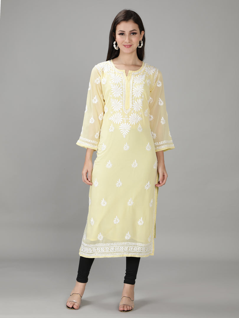 Seva Chikan Hand Embroidered Georgette Lucknowi Chikan Kurti With Slip