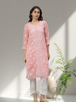 Load image into Gallery viewer, Seva Chikan Hand Embroidered Georgette Lucknowi Chikankari Kurta With Slip