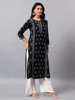Load image into Gallery viewer, Seva Chikan Hand Embroidered Lucknowi Chikankari Black & Grey Cotton Kurta SCL4769