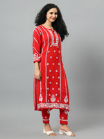 Load image into Gallery viewer, Seva Chikan Hand Embroidered Red Rayon Lucknowi Chikankari Kurta Set SCL8104