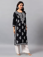 Load image into Gallery viewer, Seva Chikan Hand Embroidered Lucknowi Chikankari Black Cotton Kurta SCL4772