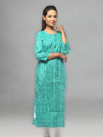 Load image into Gallery viewer, Seva Chikan Hand Embroidered Sea Green Chanderi Silk Lucknowi Chikan Kurti-SCL0602