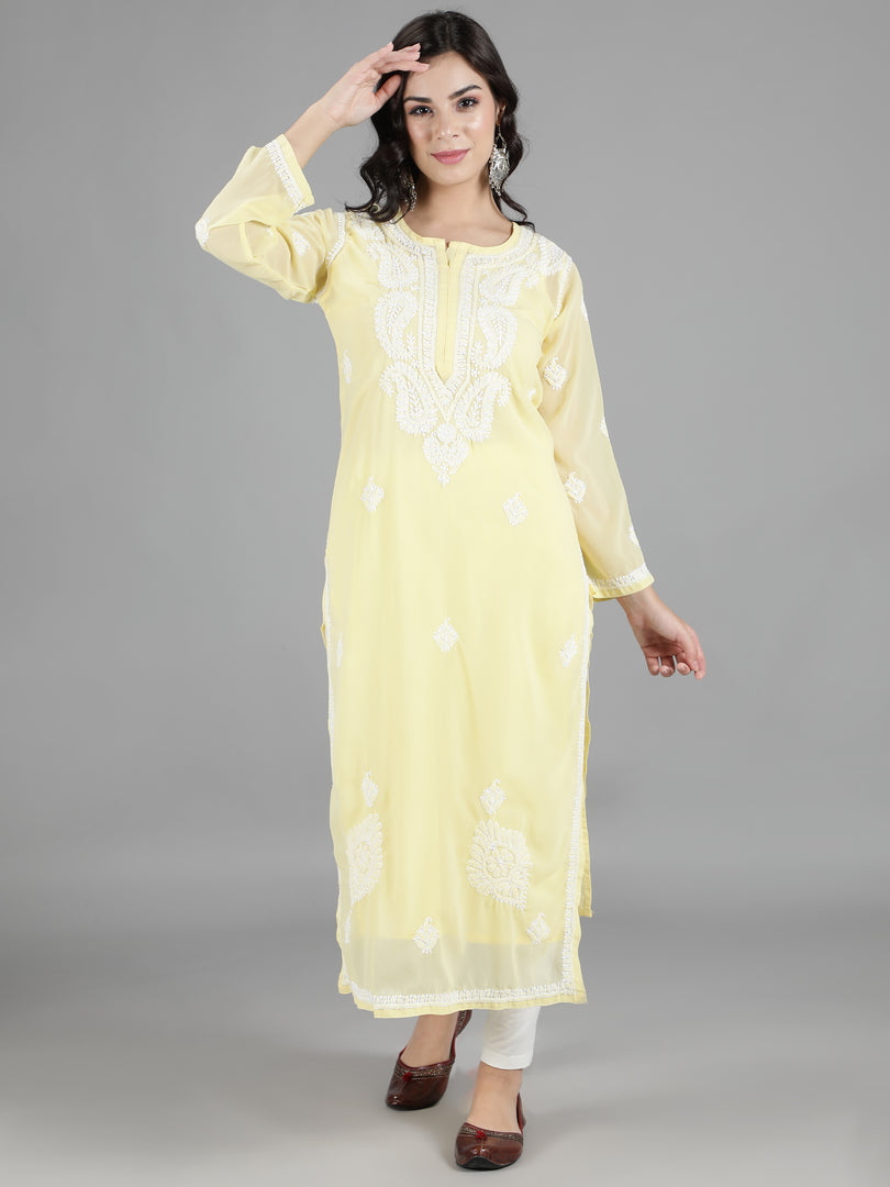 Seva Chikan Hand Embroidered  Georgette Lucknowi Chikankari kurta with Slip