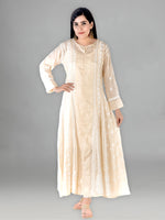 Load image into Gallery viewer, Seva Chikan Hand Embroidered Khaki Cotton Lucknowi Chikankari Anarkali-SCL1768