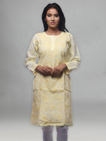 Load image into Gallery viewer, Seva Chikan Hand Embroidered Yellow Cotton Lucknowi Chikan Kurti-SCL0320