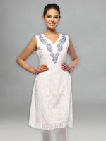 Load image into Gallery viewer, Seva Chikan Hand Embroidered White Cotton Lucknowi Chikan A-line Kurta-SCL0630