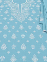 Load image into Gallery viewer, Seva Chikan Hand Embroidered Blue Terivoil Cotton Lucknowi Chikankari Unstitched Suit Piece-SCL13142