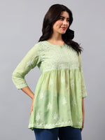 Load image into Gallery viewer, Seva Chikan Hand Embroidered Terivoil Cotton Lucknowi Chikan Green Top SCL9240