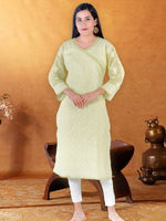 Load image into Gallery viewer, Seva Chikan Hand Embroidered Light Green Cotton Lucknowi Chikan Kurti SCL1222