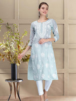 Load image into Gallery viewer, Seva Chikan Hand Embroidered Terivoil Cotton Lucknowi Chikankari Kurta