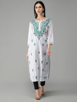 Load image into Gallery viewer, Seva Chikan Hand Embroidered White Cotton Lucknowi Chikankari Kurta