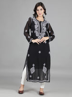 Load image into Gallery viewer, Seva Chikan Hand Embroidered  Georgette Lucknowi Chikankari kurta with Slip