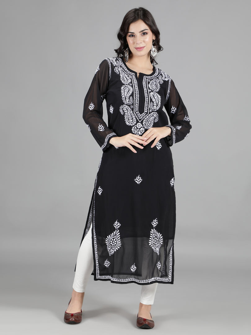 Seva Chikan Hand Embroidered  Georgette Lucknowi Chikankari kurta with Slip