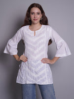 Load image into Gallery viewer, Seva Chikan Hand Embroidered White Cotton Lucknowi Chikan Top-SCL9235