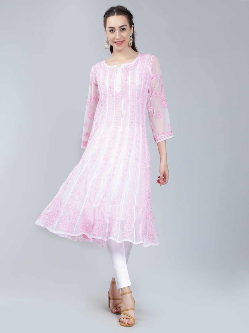Seva Chikan Hand Embroidered Georgette Lucknowi Chikankari Anarkali