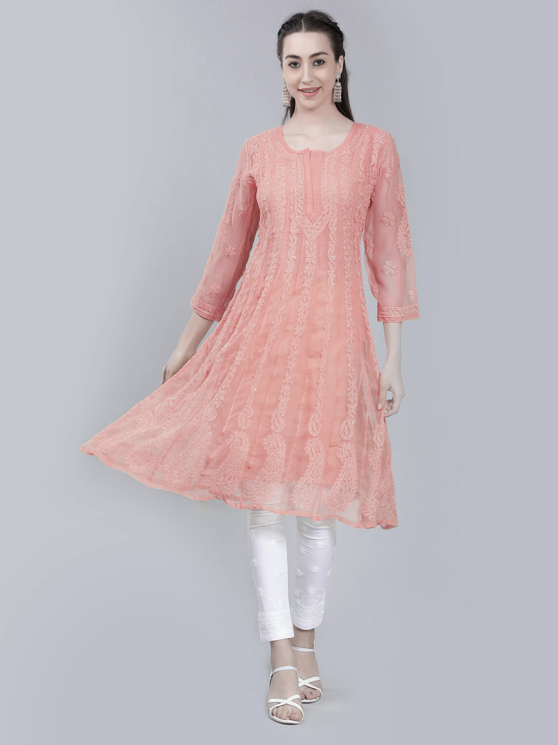 Seva Chikan Hand Embroidered Georgette Lucknowi Chikankari Anarkali