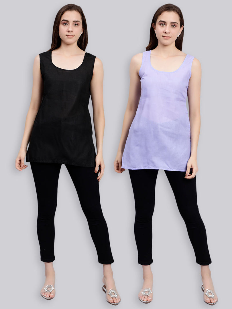 Seva Chikan Cotton Short Slips Combo of Black (Pack of 2)