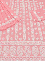 Load image into Gallery viewer, Seva Chikan Hand Embroidered Peach Georgette Lucknowi Chikankari Unstitched Suit Piece-SEV15041