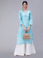 Load image into Gallery viewer, Seva Chikan Hand Embroidered Terivoil Cotton Lucknowi Chikan Kurti