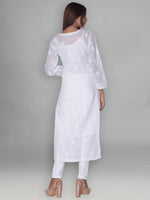Load image into Gallery viewer, Seva Chikan Hand Embroidered White Cotton Lucknowi Chikankari Kurta With Muqaish Work-SCL0993