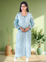 Load image into Gallery viewer, Seva Chikan Hand Embroidered Sky blue Faux Georgette Lucknowi Chikan Kurti SCL1320